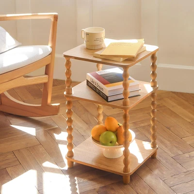 Side Table Small End Table with Storage Shelf Modern Bedside Table Rustic Walnut - Image 1 of 4