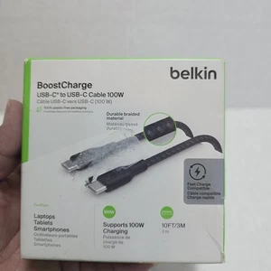 Belkin BoostCharge Braided 100W USB-C to USB-C Cable 10FT/3m - Black Sealed - Picture 1 of 4
