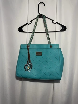 BEBE Large White Purse Shoulder Bag with Gold Studs & Accents Chain Woven Straps - Image 1 of 4