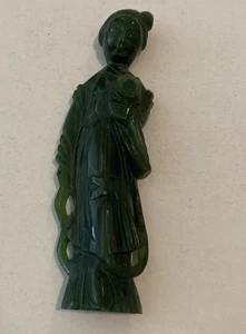 Antike grüne Jade Jadeit Statue Kwan Yin Guan Yin Konkubine handgeschnitzt - Bild 1 von 3