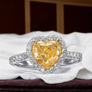 Anillo de diamantes amarillos de 2,12 quilates IGI cultivado en laboratorio corte corazón elegante oro blanco intenso de 14 K - Imagen 1 de 13