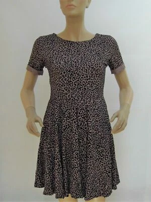 CLUB L TAUPE BLACK LEOPARD FLOCK DETAIL SHORT SLEEVE LINED SKATER DRESS SIZE 8 - Image 1 of 4
