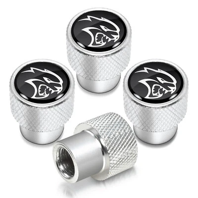 Tapas de vástago de válvula de neumático de aluminio plateado brillante Dodge SRT Hellcat en negro Foto 1 de 4