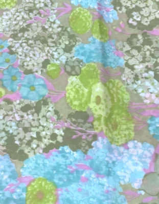 Vintage Crepe Fabric Hydrangea Green Blue Pink Pastel Floral by Manes BTY #11 - Image 1 of 4