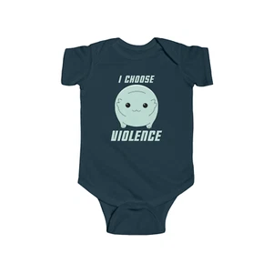 Cute Alien I Choose Violence Moopsy Meme- Baby One-Piece Bodysuit by GatorDesign - Picture 1 of 44