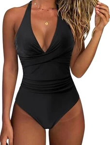 SUUKSESS Womens Sexy Tummy Control One Piece Swimsuit Halter Tie Push Up Small - Picture 1 of 9