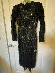 Vestido Michael Kors Colección Negro Midi con Cuentas con Volantes - Talla 0 - Imagen 1 de 7
