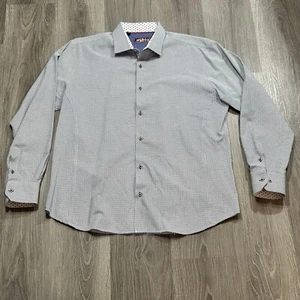 Spazio Herren XL blau Punkte & buntes Paisley Button Down Langarm Baumwollhemd - Bild 1 von 9