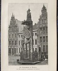 BREMEN Roland Marktplatz. Originaler Holzstich von 1890