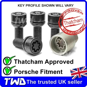 4x BLACK WHEEL LOCKING BOLTS - PORSCHE BOXSTER CAYMAN ALLOY M14x.5 NUT STUD [Fe] - Picture 1 of 9