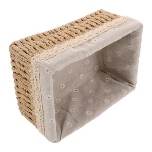 Countertop Paper Rope Storage Basket Woven Rattan Basket With Liner Rectangular - Picture 1 of 12