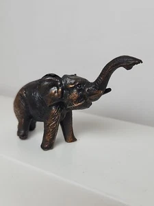 Vtg Solid Metal Elephant Figurine Trunk Up Bronze Copper Tone Small 2" H x 3" L - Picture 1 of 12