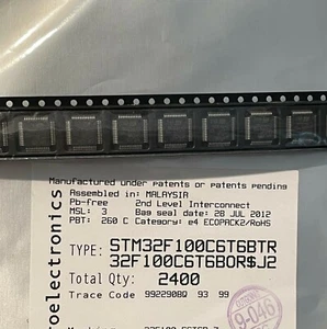 STM32F100C6T6B  Qty 5 ARM-based 32-bit MCU  with 32 KB Flash 4 KB SRAM  ADC DAC - Picture 1 of 4