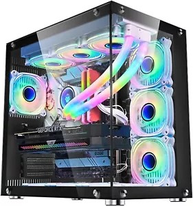 ATX Gaming PC Case, 270° Full View Seamless Tempered Glass Front & Side Panels - Picture 1 of 7