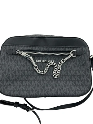 EUC Michael Kors Jet Set Black Monogram Leather Box Crossbody Shoulder Bag Purse - Image 1 of 4