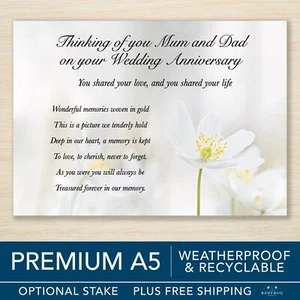 Tarjeta de tumba conmemorativa de aniversario de boda mamá y papá ecológica impermeable A5 hecha en el Reino Unido - Imagen 1 de 15
