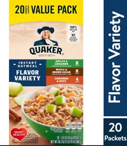NEW Quaker, Instant Oatmeal, Variety Value Pack, 1.51 oz, 20 Packets - Picture 1 of 1