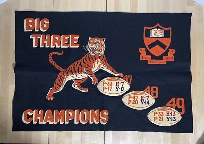 1947-49 PRINCETON UNIVERSITY TIGERS CHAMPIONS FOOTBALL BIG THREE FELT BANNER 33” - Imagem 1 de 4