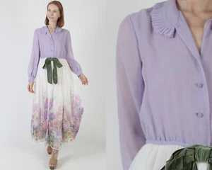 Vtg 70s Victor Costa Designer Bridesmaids Floral Chiffon Wedding Dress Gown 8 - Picture 1 of 7