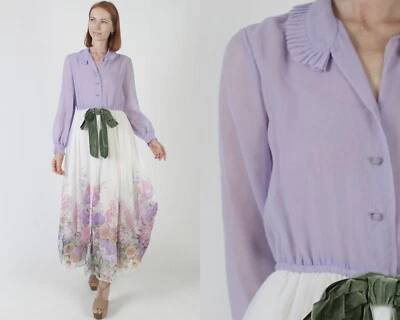 Vestido de novia vintage años 70 Victor Costa diseñador damas de honor floral chifón 8 Foto 1 de 4