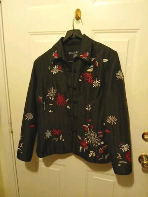 Silkland Jacket Woman's Size 8 100 Persent Silk Embroidered Flowers - Imagem 1 de 4