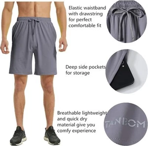 Mens Gym Athletic Shorts Beach Shorts Drawstring Deep Pockets 9" Inseam Casual - Picture 1 of 16