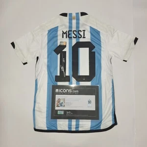 2022-23 LIONEL MESSI Argentina Home Jersey Signed And Authenticated By Icons - A - Picture 1 of 10