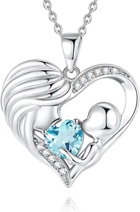 Mothers Day Gifts Mom Birthstone Necklace Mother and Child Love Heart Necklace I - Picture 1 of 12