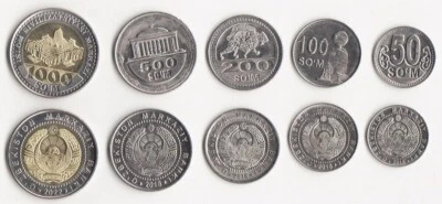 Uzbekistan 5 Pcs Coins SET,  50 100 200 500 1000 Sum 2018 2022, UNC - Image 1 of 3