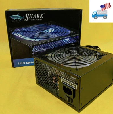 New SHARK 750W 80+ Silent Blue LED Fan Dual PCIe Gaming PC ATX 12V Power Supply - Image 1 of 4