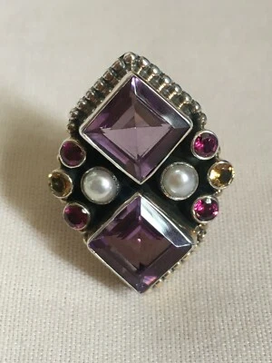 NICKY BUTLER PEARL PURPLE AMYTHYST Multi GEMSTONES STERLING SILVER RING 7     MG - Image 1 of 4
