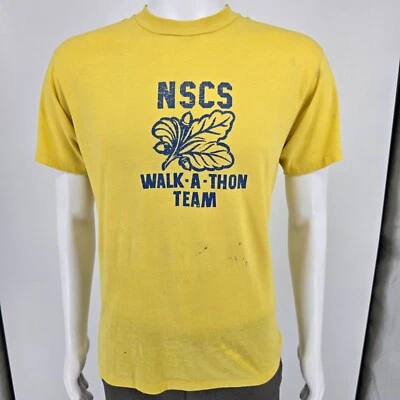Distressed Vintage 1980s Stedman NSCS Walk-A-Thon Team "Go Navy!" T-Shirt (M) - Image 1 of 4