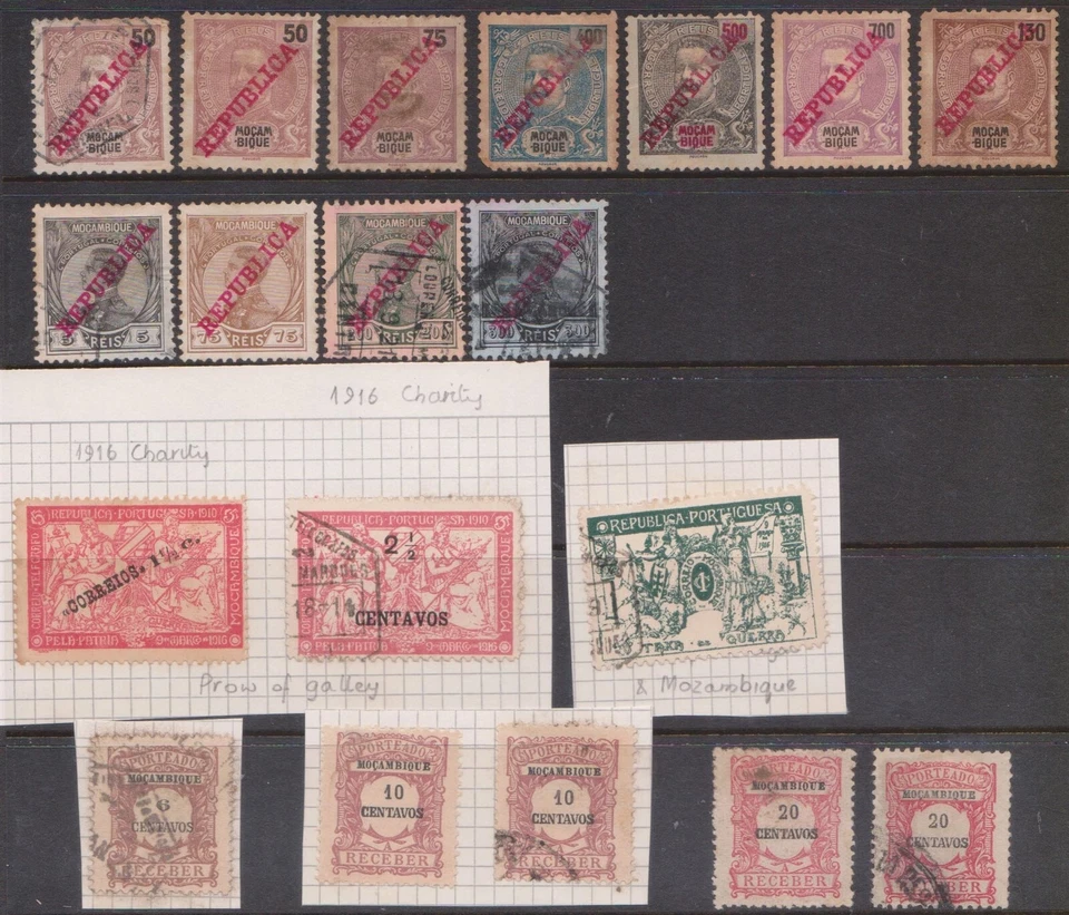 (F279-3) 1911-12 Mozambique mezcla de 19 sellos incluyendo sellos de caridad (C)  Foto 1 de 1