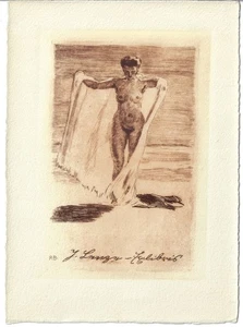 ROBERT BUDZINSKI: Exlibris für J. Lenze, Akt am Strand - Bild 1 von 1