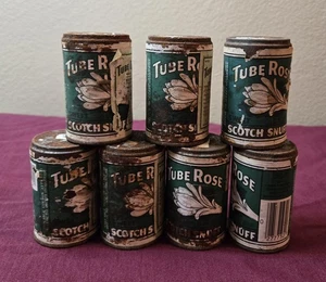 Lot Of 7 Vintage Tube Rose Scotch Snuff Metal Tins Rusty Crusty Never Opened - Picture 1 of 8