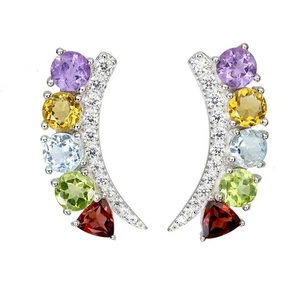 925 Sterling Silver Earrings Round Citrine Amethyst Peridot Gemstone Jewelry - Picture 1 of 13