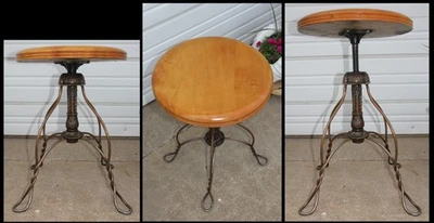 古董可调节日本铜闪光哥特式底座枫木风琴钢琴凳 — 第 1/4 张图片