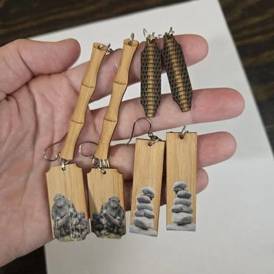 Деревянные серьги легкий бамбук комплект фея гранж гремлин Gorpcore 6 - Изображение 1 из 4