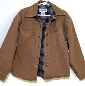 Carhartt Jacket Flannel Plaid Lining Boys XS 4 Tan Snap - Picture 1 of 9