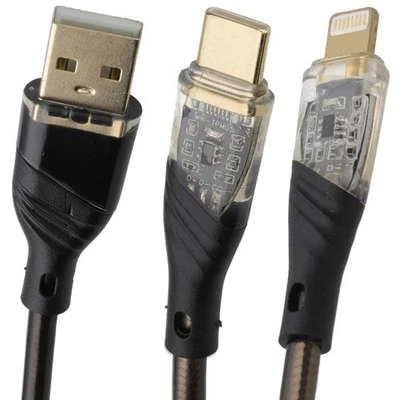Transparent USB FAST CHARGING & Data Sync Cables USB-C/USB A/8 Pin for Mobile 1m - Image 1 of 4