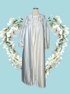 EVE STILLMAN 2 Pc Set Light Aqua Floral EMBROIDERED Zip Robe Nightgown Women's M - Picture 1 of 19