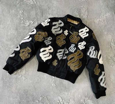 Rocawear Bomber Jacket Black Gold Silver Embroidered Logo Print Women's Size M - Image 1 of 4