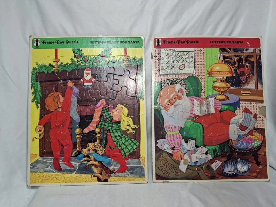 2 Rainbow Works 1973 Frame-Tray Puzzles Letters to Santa/Getting Ready For Santa - Image 1 of 4