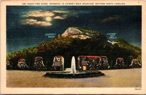 Night Time Scene Entrance To Chimney Rock Mountain Western North Carolina Linen - Picture 1 of 4