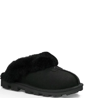 UGG COQUETTE BLACK SUEDE SHEEPSKIN SHOES SLIPPERS WOMEN FREE SHIPPING - Image 1 of 4