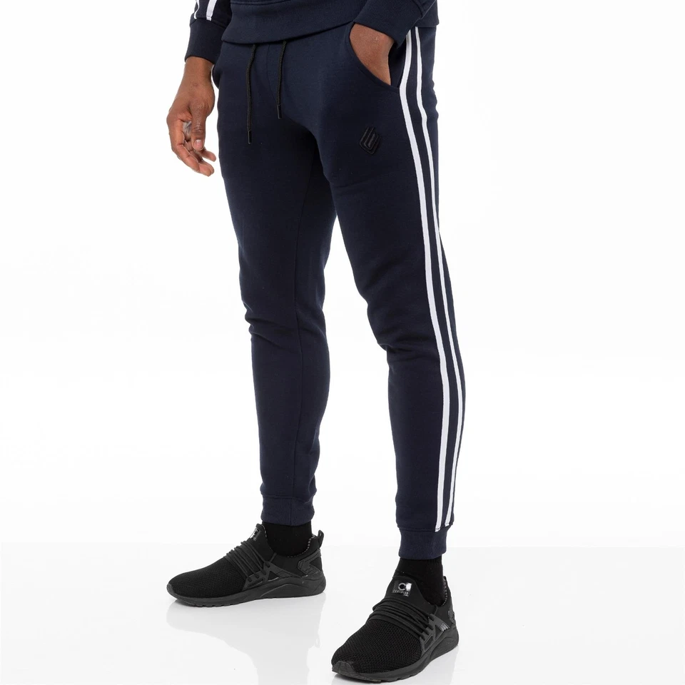 Enzo Mens Fleece Striped Joggers Tracksuit Jogging Bottoms Gym Casual Sweatpants - Image 1 of 1