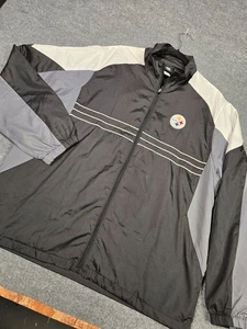 Reebok NFL Pittsburgh Steelers Jacket Men’s L Black Gray Full Zip Windbreaker - Picture 1 of 10