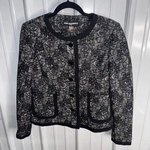 Karl Lagerfeld Paris Black And Cream Jacquard Blazer Size 8 EUC - Picture 1 of 8