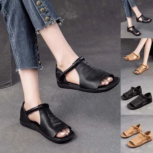Women's Soft Top Pure Leather Flat Bottomed Fashionable Open Toe Sandals New - Picture 1 of 14