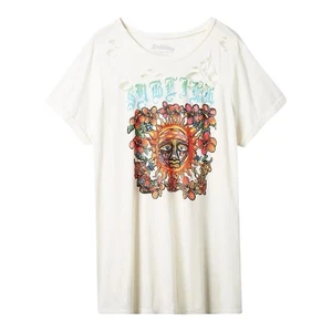 Torrid Cotton Sublime Relaxed Fit Destructed Crew Tunic White Size 4 Distressed - Picture 1 of 7